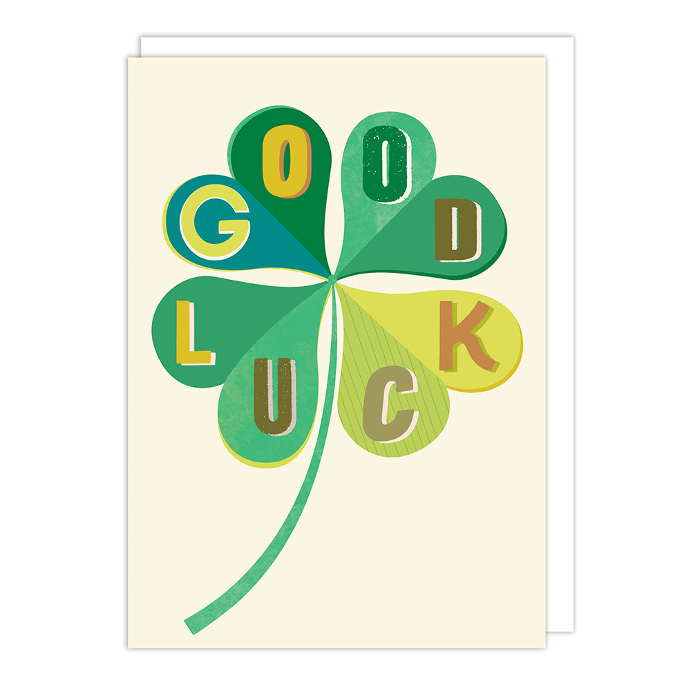 Lucky Four Leaf Clover Decorated MESSAGE CARDS, Good Luck, Novelty