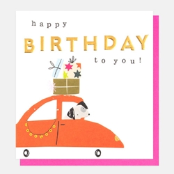 Dog in Car Birthday Card 