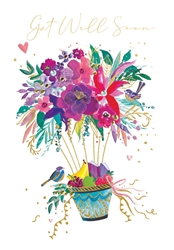 Flowers and Fruit Basket Get Well Soon Card