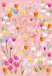 Pink Flower Field Mothers Day Card