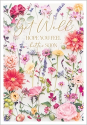 Get Well Pink Flowers Greeting Card