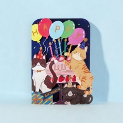 Birthday Diecut Cats Cake Greeting Card