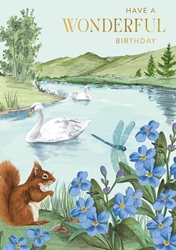 Birthday Swan Lake Greeting Card