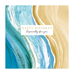 Watercolor Beach Waves and Sand Birthday Card