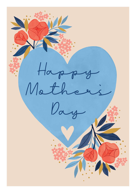 Blue Heart Mother's Day Card