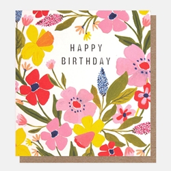 Pink Flowers Birthday Card