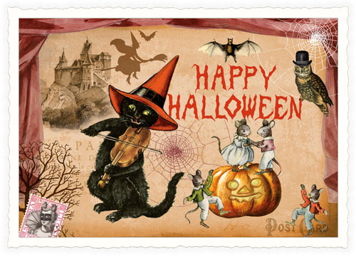 Cat Halloween Postcard