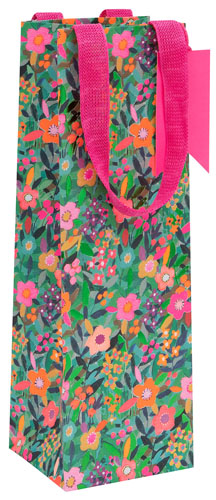 Pink Ditsy Flowers Bottle Bag