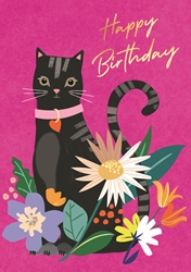 Birthday Cat Black Greeting Card