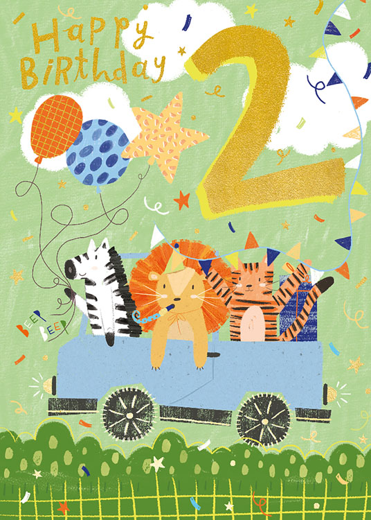 Age 2 Car Birthday Card