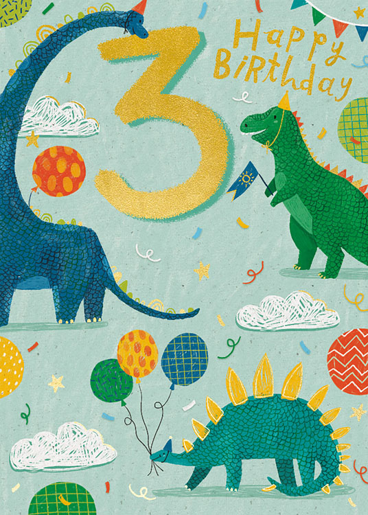 Age 3 Dinosaurs Birthday Card