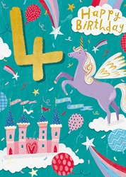 Age 4 Unicorn Birthday Card