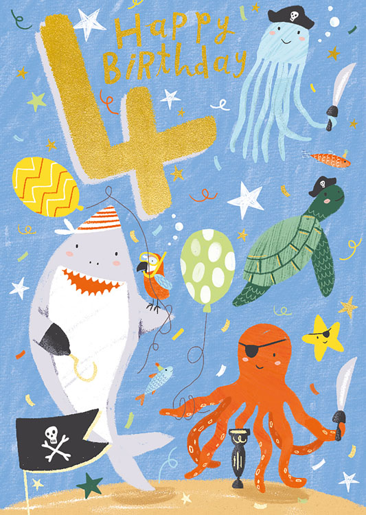 Age 4 Under the Sea Birthday Card