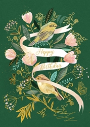 Green Birds Birthday Card