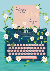 Floral Typewriter Birthday Card