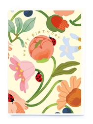 Ladybug Flower Birthday Card