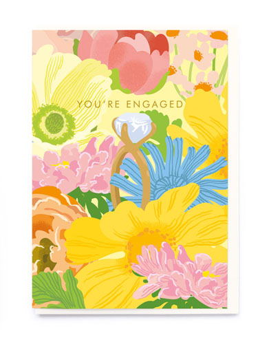 Ring and Flowers Engagement Card