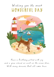 Dog and Lighthouse Birthday Card