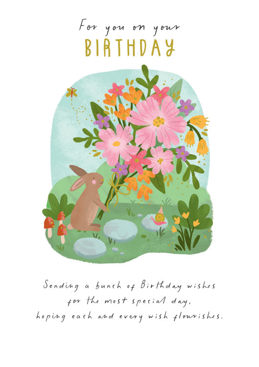 Rabbit Bouquet Birthday Card