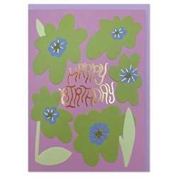 Purple and Green Blossoms Birthday Card