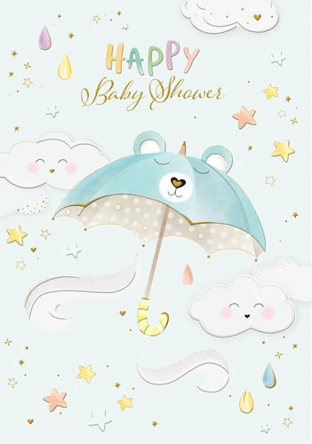 Bear Umbrella Baby Shower Card