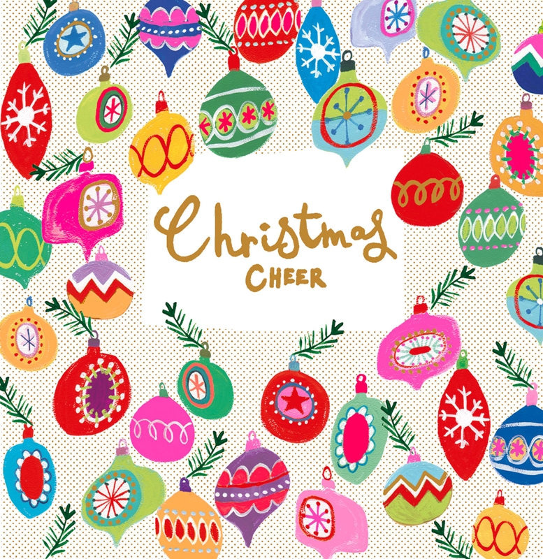 Christmas Cheer Ornaments Colorful Greeting Card