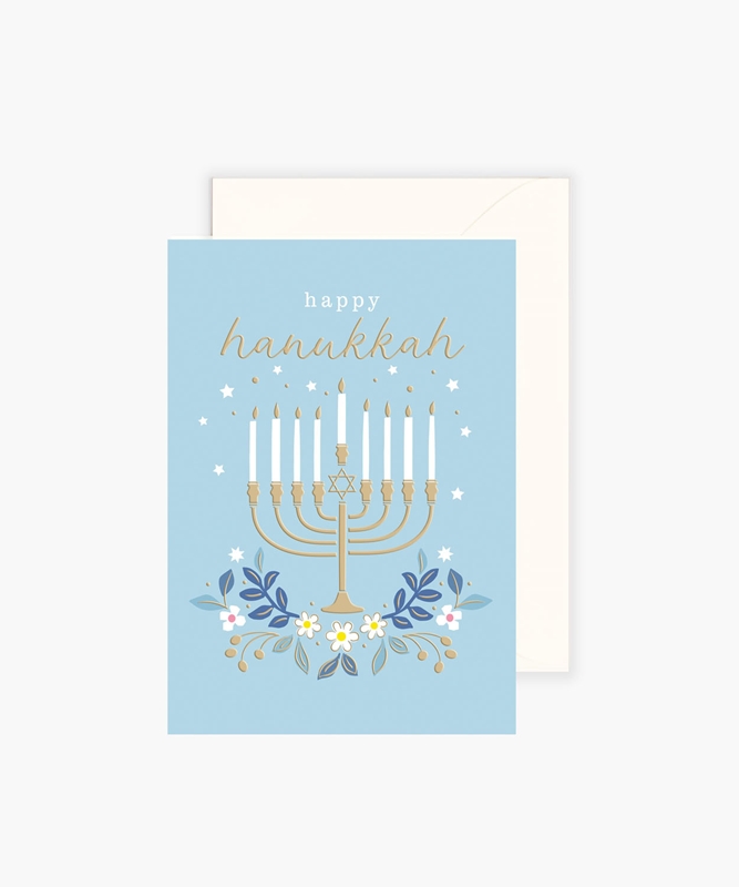 Blue Menorah Greeting Card