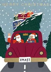 Santa and Mrs. Claus Driving Greeting Card