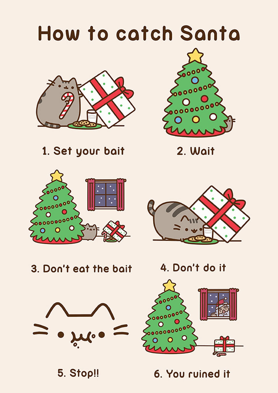 Pusheen How to Catch Santa Greeting Card