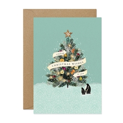 Penguins at Christmas Tree Greeting Card