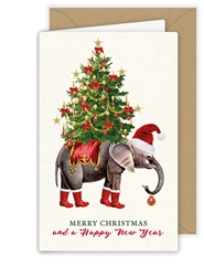 Elephant with Christmas Tree Greeting Card