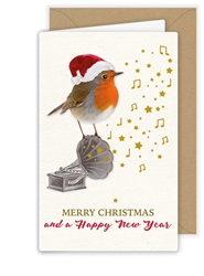 Robin in Santa Hat Greeting Card