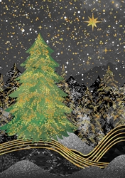 Starry Night Sky and Christmas Tree Greeting Card